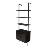 ZUN Industrial Bookshelf with Wood Drawers and Matte Steel Frame 12885722