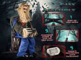 4.5ft Halloween Sitting Scarecrow Decoration with Red Light-Up Eyes, Sound-Activated Head Movement & 14917583