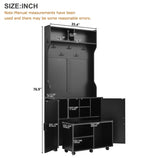 ON-TREND Farmhouse 4-in-1 Hall Tree with Barn Doors, Movable Bench with 7 Hanging Hooks and Shoe N721P205788B