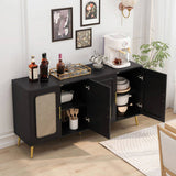 59.84" Vintage Four-Door Cabinet, Plastic Rattan, Suitable For Living Room, Dining Room, W757P203147
