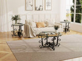 3-Piece Coffee Table Set, Tempered Glass Surface with Sturdy Metal Frame - Modern Living Room Sets T2398P354182
