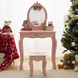 ZUN Kids Vanity Table and Chair Set, Girls Vanity with Mirror & Stool, Cute Unicorn Design, Pretend Play 34860797