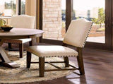 Rustic Classic 2pcs Chairs Beige Fabric Upholstered Cushion Side Chairs Nailhead Trim Kitchen B011110869