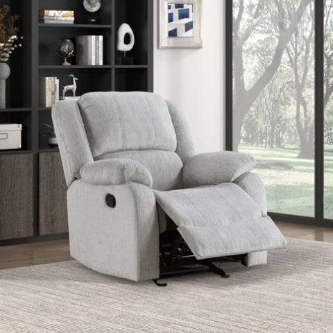 ZUN Modern Reclining Chair Gray Chenille Upholstered Pillowtop Arms Solid Wood Frame 1pc Living Room B011P188427
