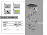 30 Ring High Ceiling Chandelier Foyer, Black Modern LED Large Staircase Long Chandeliers Light 64808935