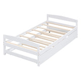 Twin Size Platform Bed with Twin Size Trundle, White WF313279AAK