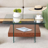 ZUN 31.4 Inch Modern Two-Tier Square Coffee Table - An Elegant Combination of Clear Glass and Dark Wood W1151P232655