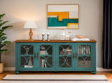 Elegant European Antique Style 4-Door Cabinet with Tempered Glass Doors,for Dining Room,Living W757P232700