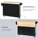 Kitchen Cart with Rubber wood Drop-Leaf Countertop ,Cabinet door internal storage racks,Kitchen 10459641