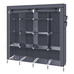 ZUN 67" Clothes Closet Portable Wardrobe Clothes Storage Rack 12 Shelves 4 Side Pockets Gray 63742682