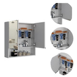 Jaspe Mirror Cabinet, Three Internal Shelves, One Open Shelf, Double Door Cabinet -White B20091916