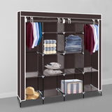 ZUN 67" Clothes Closet Portable Wardrobe Clothes Storage Rack 12 Shelves 4 Side Pockets Dark Brown 71588089