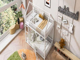 Metal Twin over Twin House Bunk Bed with Fence and Door, White N709P214091K