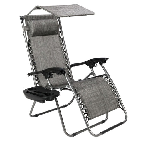 ZUN Infinity Zero Gravity Chair with Awning Outdoor Lounge Patio Chairs with Pillow and Utility Tray 10697980