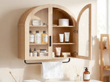 Bathroom Wall with Double Glass Doors 3 Shelves and Towel Bar Arched-top MDF Bathroom 30199242