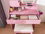 3-Color LED Vanity Mirror with Stool, Pink Dressing Table for Bedroom, 2 Drawers & 5 Storage W2700P457871