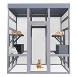 62.6" Wooden Outdoor Catio for Cats, Large Cat Enclosure with Waterproof Roof, 2 Napping House, W773P315772