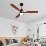 ZUN 52 Inch Wooden Ceiling Fan With 3 Solid Wood Blades Remote Control Reversible DC Motor With Led W882P147232