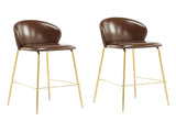 Kira Indoor Upholstered Bar Stool, Dark Brown Faux Leather with Metal Frame, Set of 2 N775P263305D