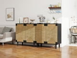 ZUN 2 Door Buffet Sideboard with Adjustable Shelves ,Storage Cabinet with Natural Seaweed Decor Doors W688P196193