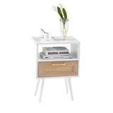 ZUN 15.75" Rattan End table with drawer and solid wood legs, Modern nightstand, side table for living W2181P201359