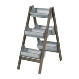 Farmhouse Foldable Reed Galvanized and Wood Ladder Planter 14.2" x 7.5" x 70.9" W2078P322239