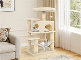 44" Multi-Level Cat Tree with Spacious Top Perch, 2-Door Condo & Hammock for Indoor Cats -Beige 07725534