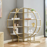4 Tiers Home Office Open Bookshelf, Round Shape, Different Placement Ways, MDF Board, Gold Metal 70585705