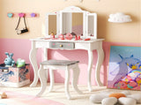 White Kids Vanity Set with Tri-Folding Acrylic Mirror & Drawer, 2-in-1 Convertible Design 97337037