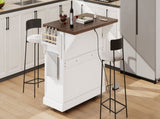 K&K 54.9" Kitchen Island with Drop Leaf, Power Outlet, Kitchen Storage Cart with 4 Door Shelves, N707P300277W