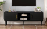 Mirod Stylish TV Stand with Vertical Striped Doors, Space-Saving Sliding Door Design, Sturdy Solid N760P251947B