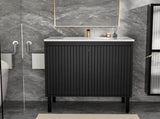 36 Inch Bathroom Vanity Cabinet Without Sink - Black Freestanding Fluted Vanity With Doors, W3520P582867
