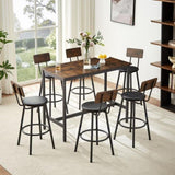 ZUN Pub High Dining Table 7 Piece Set, Industrial Style Pub Table, 6 PU Leather Bar Chairs for Kitchen W1668P193691