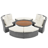 ZUN Patio 5-Piece Round Rattan Sectional Sofa Set All-Weather PE Wicker Sunbed Daybed with Round 30883835