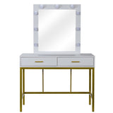 ZUN FCH Single Mirror With 2 Drawers And Light Bulbs, Steel Frame Dressing Table White 15987661