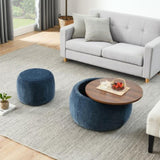 Round Storage Ottoman, 2 in 1 Function, Work as End table and Ottoman,with small seat,Dark W487P165698