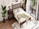 Queen Size Wood Platform Bed with Gourd Shaped Headboard,Retro Style Platform Bed with Wooden Slat 02255081