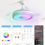 ZUN 42 Inch Modern Invisible Ceiling Fan, 120V 3 ABS Blades Remote Control Reversible DC Motor, With 36W 12654695