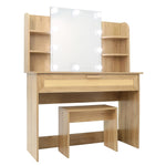 ZUN Vanity Desk Set Stool & Dressing Table with LED Lighting Mirror Drawer and Compartments Modern Wood W1673123627