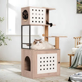 Cat Tree with Litter Box Enclosure, All-in-one Cat Tower for Indoor Cats with Large Hammock, Bed, W1687P304379
