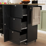 ZUN 45.4" Farmhouse Black Rolling Kitchen Cart on Wheels with Storage Cabinet, Mobile Kitchen Island W2557P180166