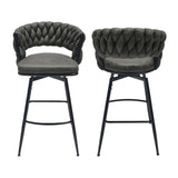 28" Technical Leather Woven Bar Stool Set of 2,Black legs Barstools No Adjustable Kitchen Island W2189131686