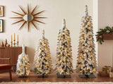 3FT, 4FT, 5FT, 6FT, 4 Pack Pre-Flocked Christmas Trees, Pencil Christmas Tree with Snow Tips, X'Mas N710P513665K