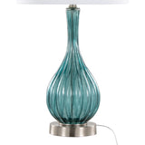 Jenny 27" Contemporary Glass Table Lamp in Clear Sapphire Blue Crackle Glass, Brushed Nickel and B202P224036