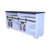 65.3" TV Stand with LED light strips and Iron mesh barn door Y decorative strip white Black walnut W1412P271798