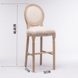 French Country Wooden Barstools With Upholstered Seating , Beige and Natural ,Set of 2 W162290983