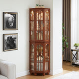 Corner Curio Cabinet with 4 Adjustable Tempered Glass Shelves and Lighting System, Solid Wood W1693P216949
