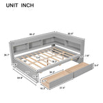 ZUN Full Bed with L-shaped Bookcases, Drawers ,Grey 14137248