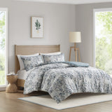3 Piece Floral Printed Cotton Comforter Set Blue King/Cal King B035P148329