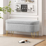 Oval Storage Bench for Living Room Bedroom End of Bed, Upholstered Storage Ottoman Entryway Bench N769P195486G